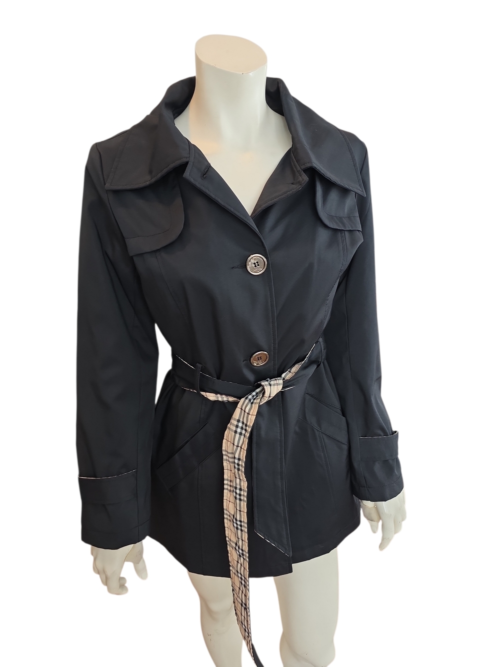 Burberry Black Trench Coat with Signature Check